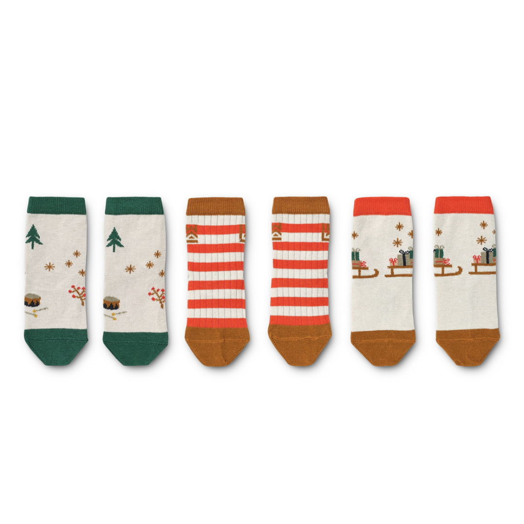 ZZZ ZZZ Liewood Silas Socks 3 pack | Christmas Holiday Sandy Mix*