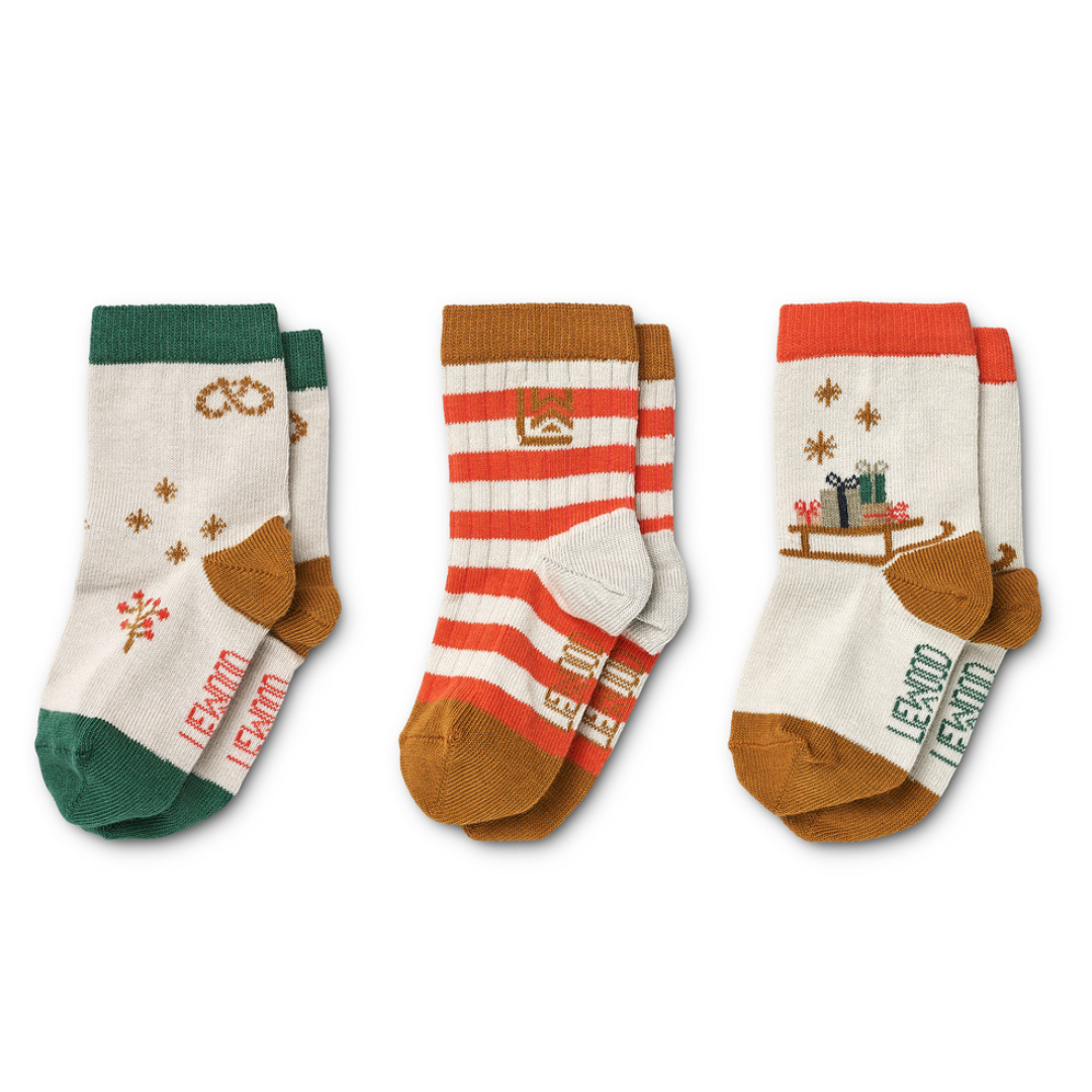 ZZZ ZZZ Liewood Silas Socks 3 pack | Christmas Holiday Sandy Mix*