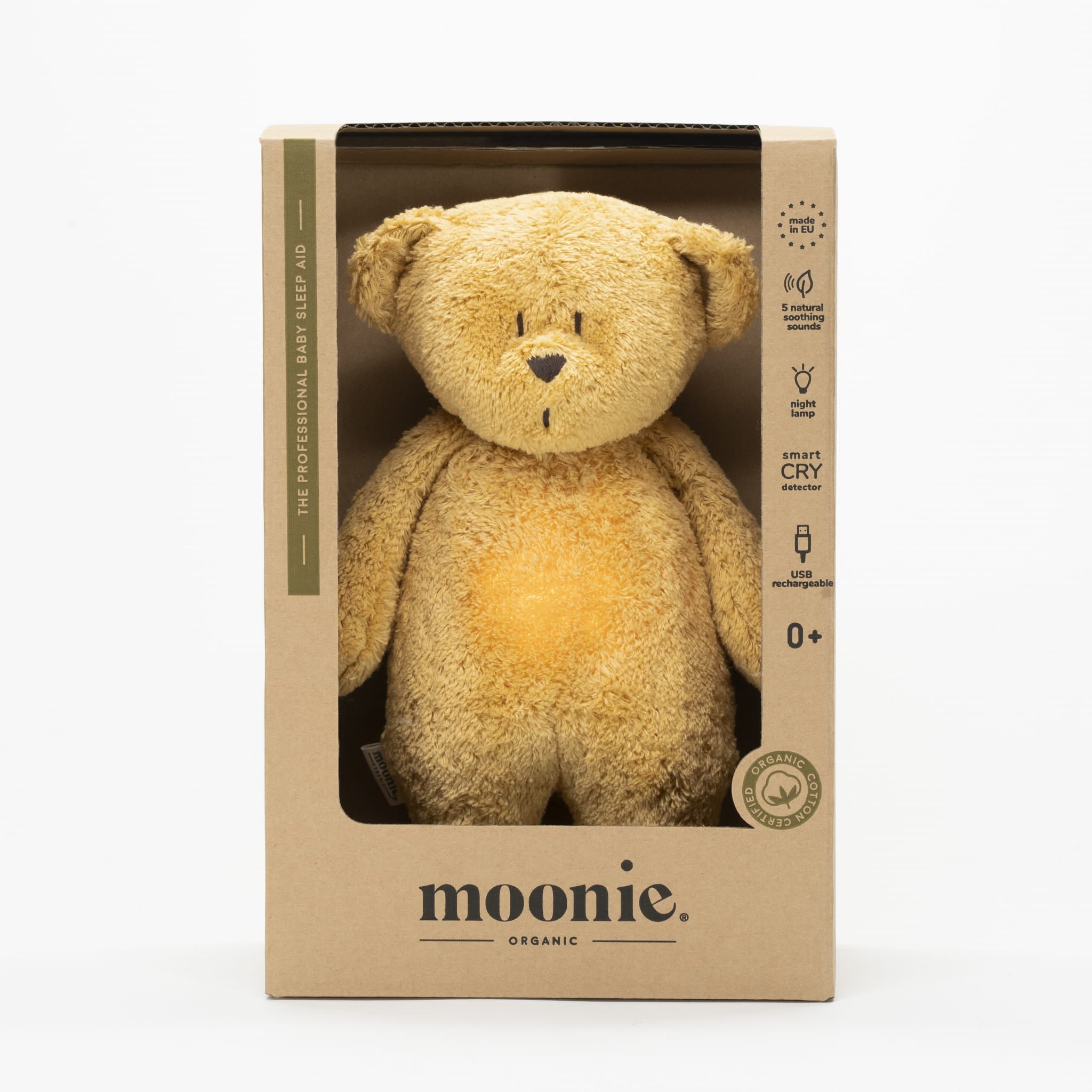 Moonie Knuffel Bear Hartslag en Licht | Honey Natur