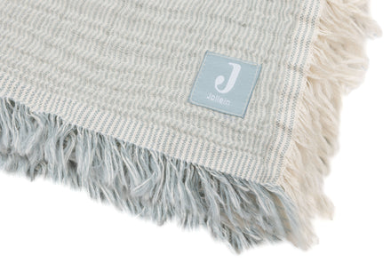 Jollein Deken Wieg 75x100cm Fringe Stripe Sea Green/Ivory Gots