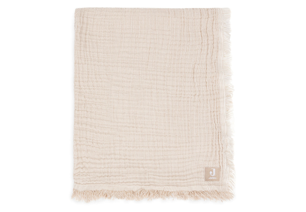 Jollein Deken Wieg 75x100cm Fringe Stripe Biscuit/Ivory Gots