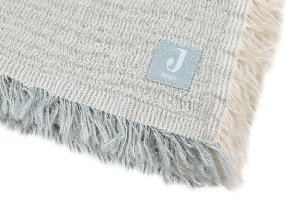 Jollein Deken Ledikant 120x120cm Fringe Stripe Sea Green/Ivory Gots