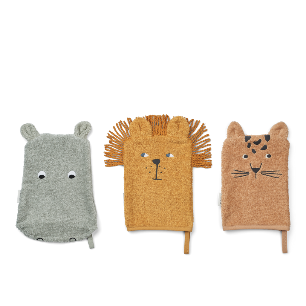 Liewood Sylvester Washandjes 3-Pack | Safari Mix