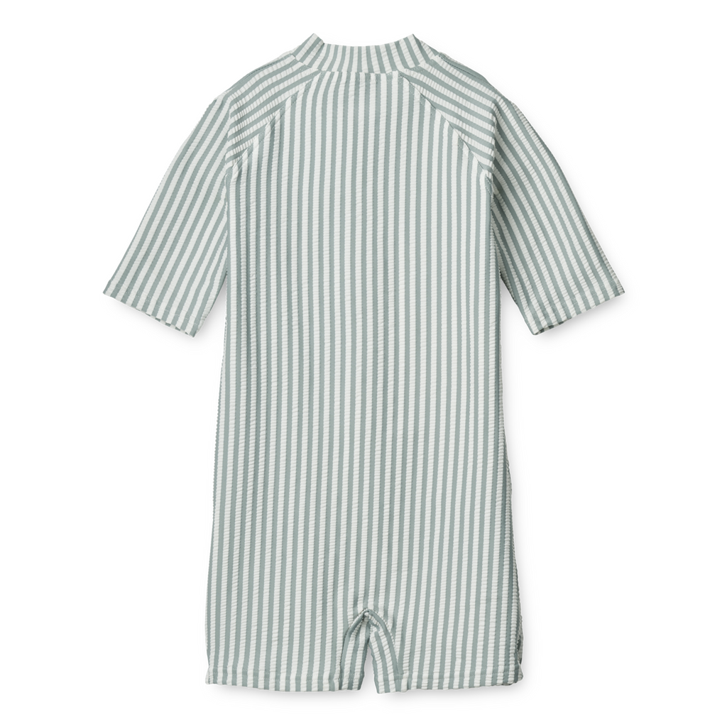 ZZZ Liewood Max Seersucker Zwem Jumpsuit Met Korte Mouwen | Y/D Stripe: Sea Blue/White