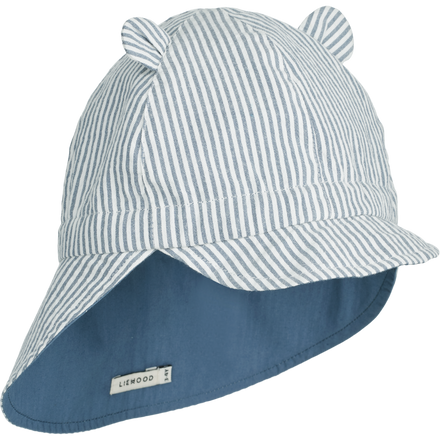 Liewood Gorm Reversible Seersucker Zonnehoedje Met Oortjes | Y/D Stripe: Blue Wave/Creme De La Creme