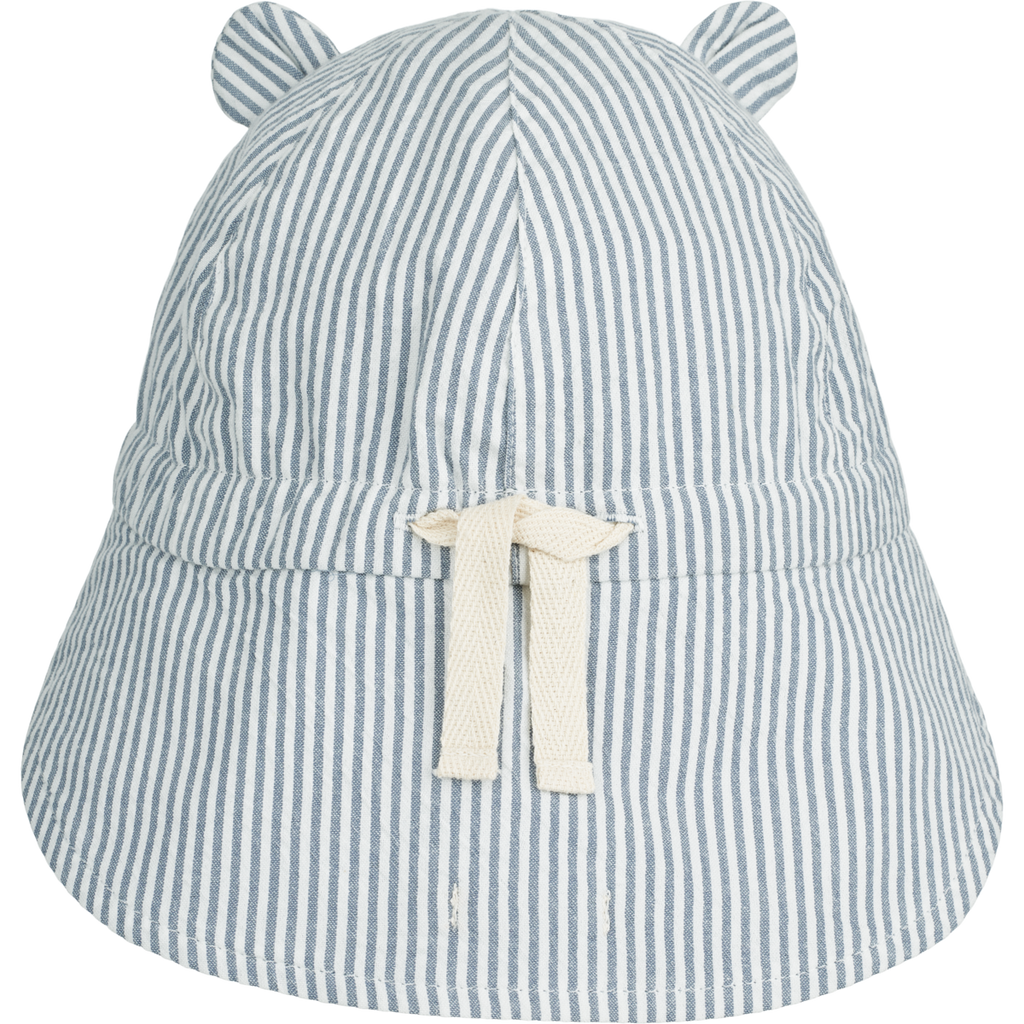 Liewood Gorm Reversible Seersucker Zonnehoedje Met Oortjes | Y/D Stripe: Blue Wave/Creme De La Creme