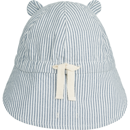 Liewood Gorm Reversible Seersucker Zonnehoedje Met Oortjes | Y/D Stripe: Blue Wave/Creme De La Creme