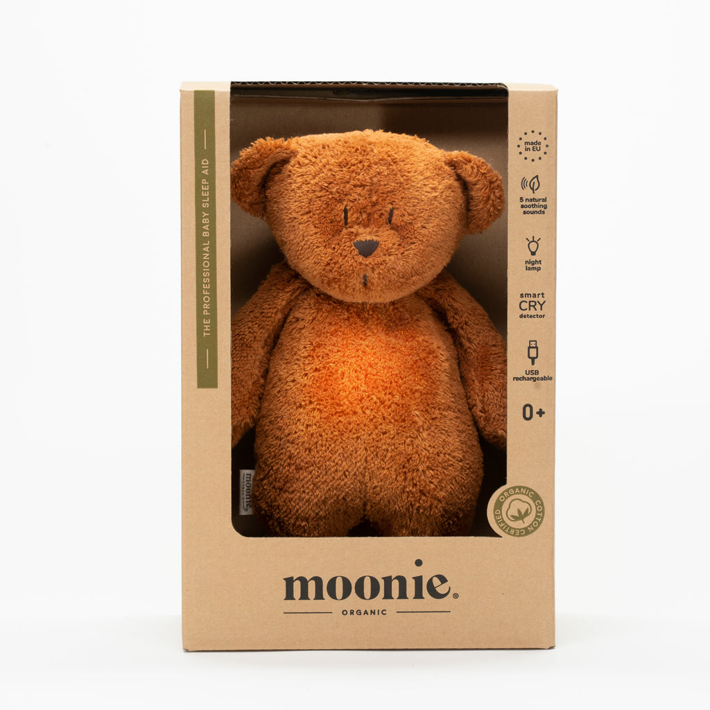 Moonie 2.0 upgrade - Knuffel Hartslag en Licht | Bear Caramel - Biologisch katoen