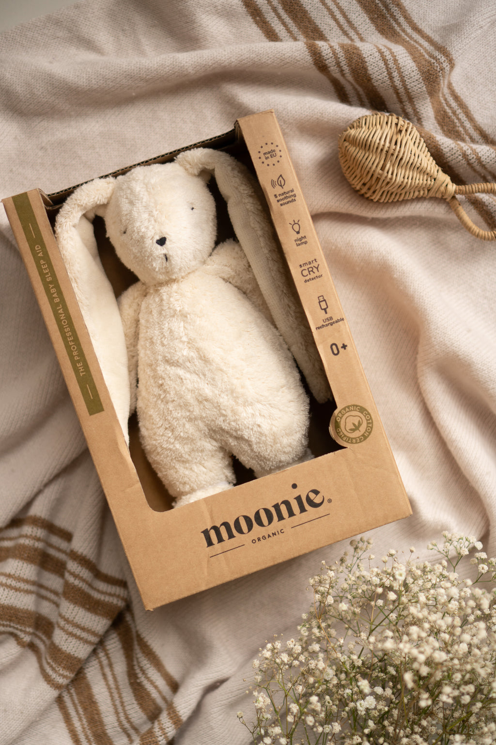 Moonie 2.0 upgrade - Knuffel Hartslag en Licht | Bunny Polar - Biologisch katoen