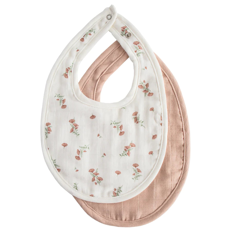 Mushie Muslin Bib Slab 2-Pack | Blush/Pink Floral