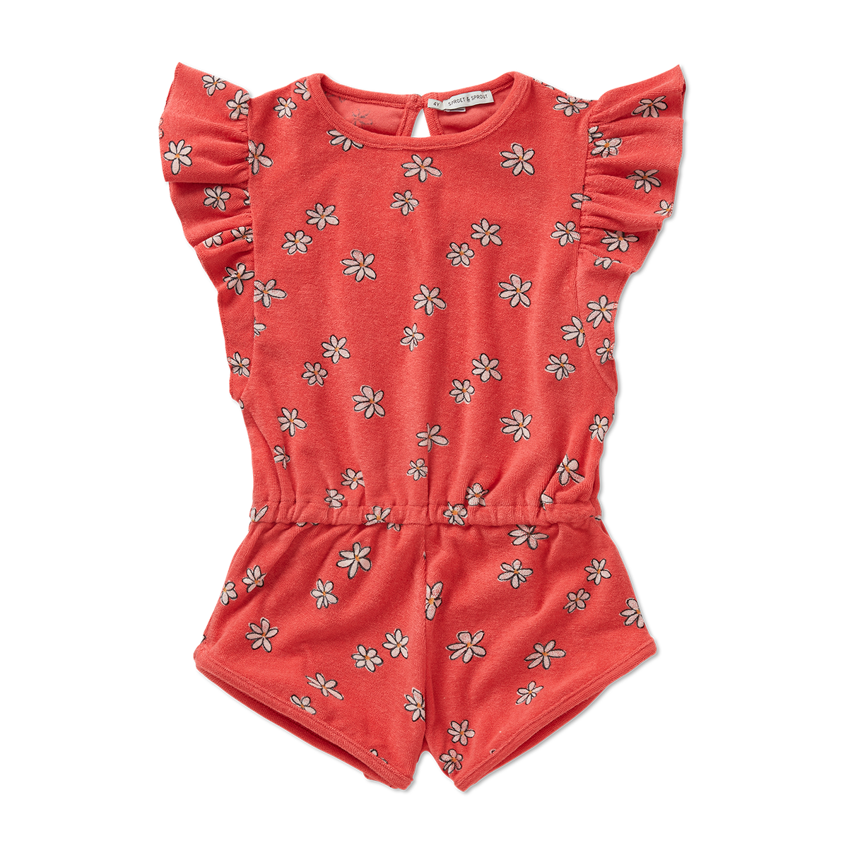 Sproet & Sprout Ruffle Terry Jumpsuit Daisies Print | Rose Petal