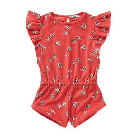 Sproet & Sprout Ruffle Terry Jumpsuit Daisies Print | Rose Petal