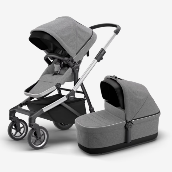 Thule Sleek Stadskinderwagen Met Reiswieg | Aluminium / Grey Melange