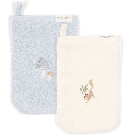 Little Dutch Washandjes Set Geborduurd Forest Friends | Blauw