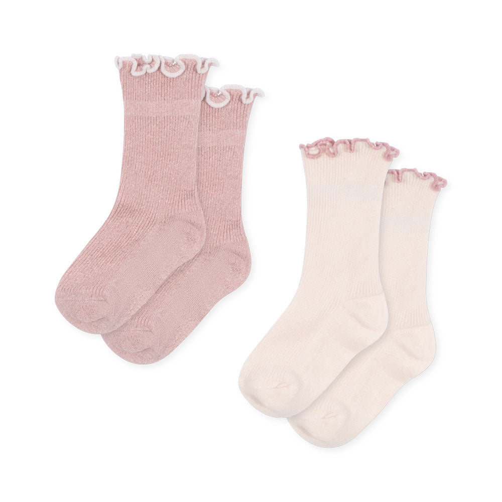 Konges Sløjd 2 Pack Rib Frill Kousen | Rose/Off White