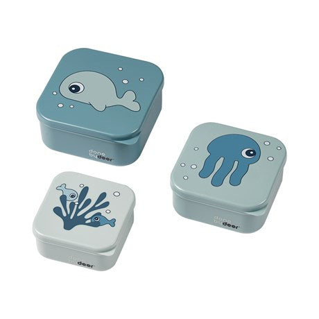 Done By Deer set 3 snackdoosjes Sea Friends Blue