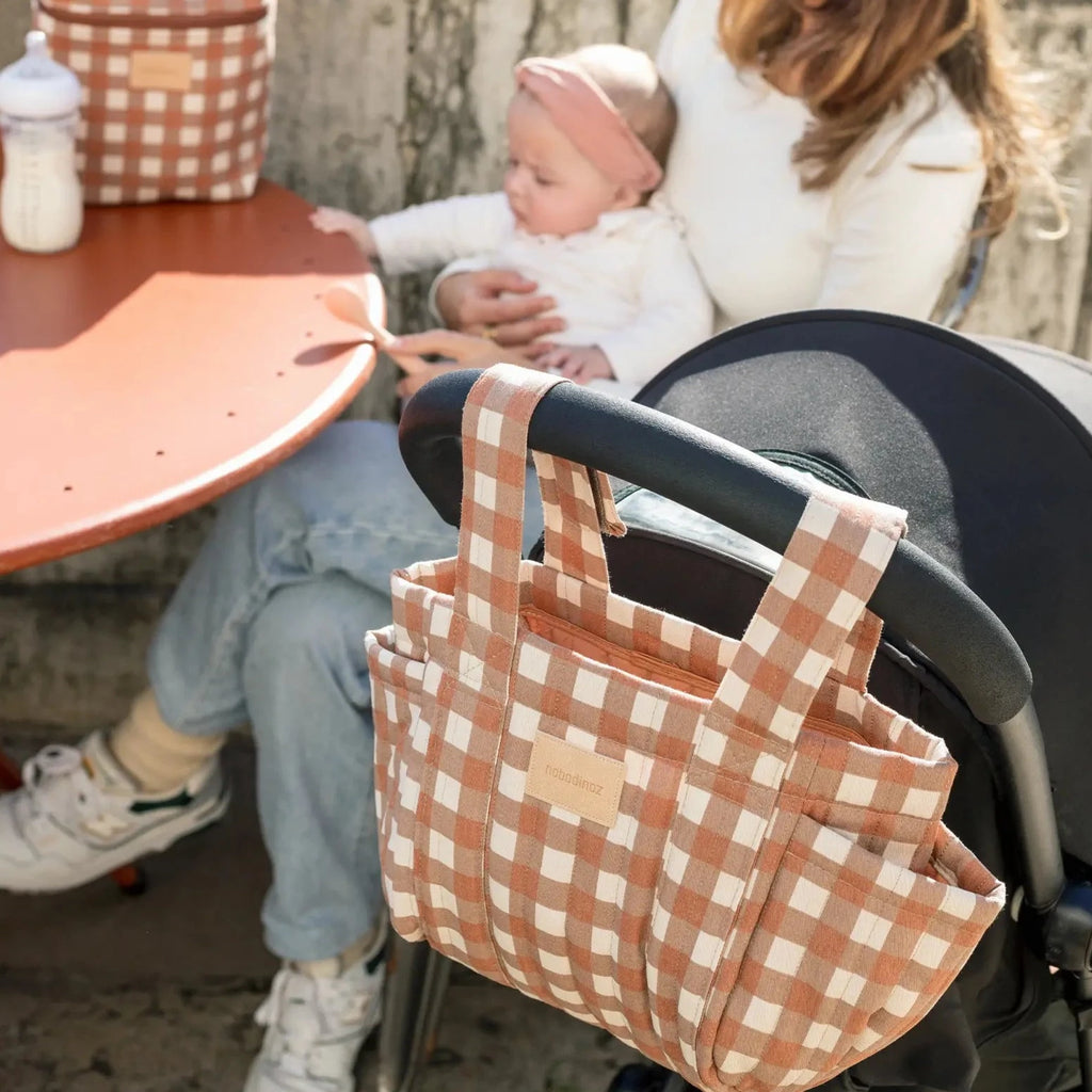 Nobodinoz Buggy Organizer Stroller Bag | Terracotta Checks