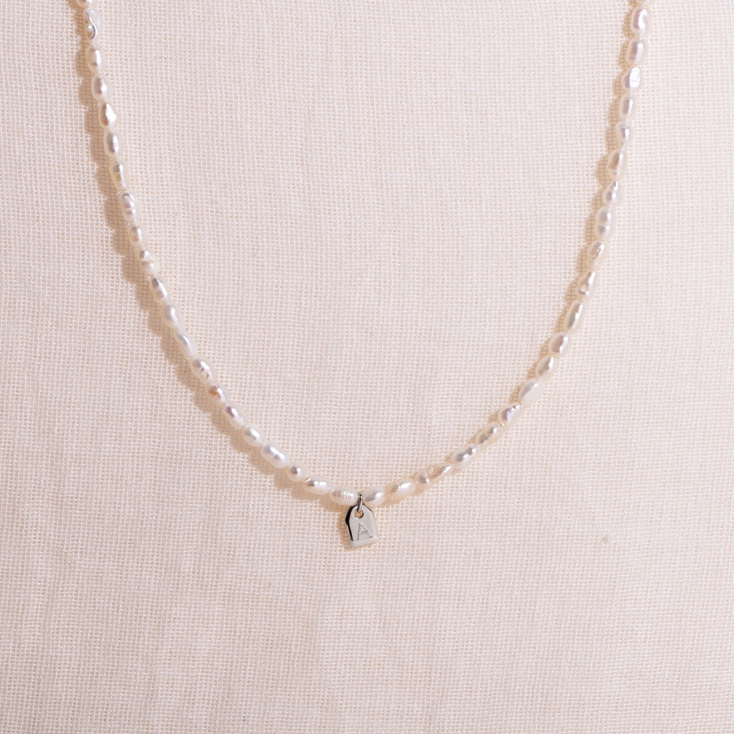 Galore Gepersonaliseerde Ketting Pearl & Tag | Zilver Petite