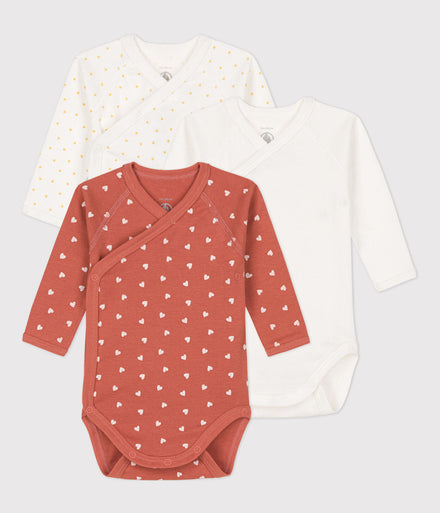 Petit Bateau Set 3 Katoenen Body's Met Lange Mouwen | Rood  *