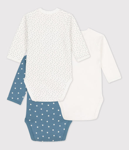 Petit Bateau Set 3 Katoenen Body's Met Lange Mouwen | Blauw  *