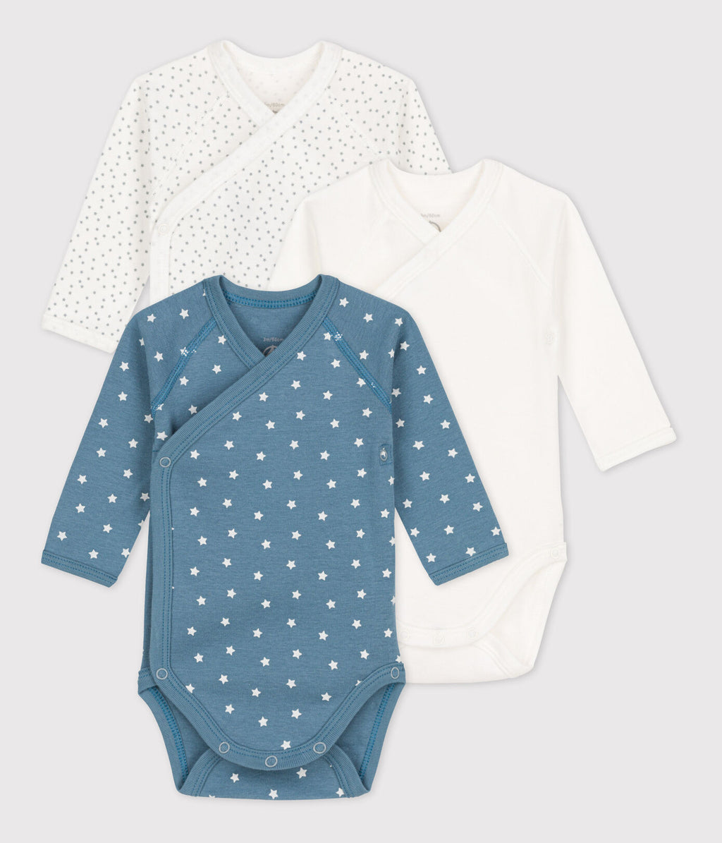 Petit Bateau Set 3 Katoenen Body's Met Lange Mouwen | Blauw  *