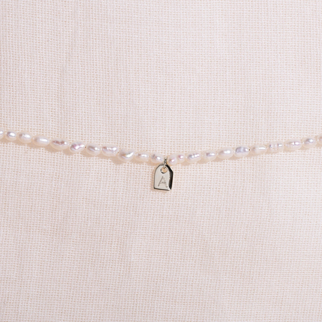 Galore Gepersonaliseerde Armband Pearl & Tag | Zilver Baby