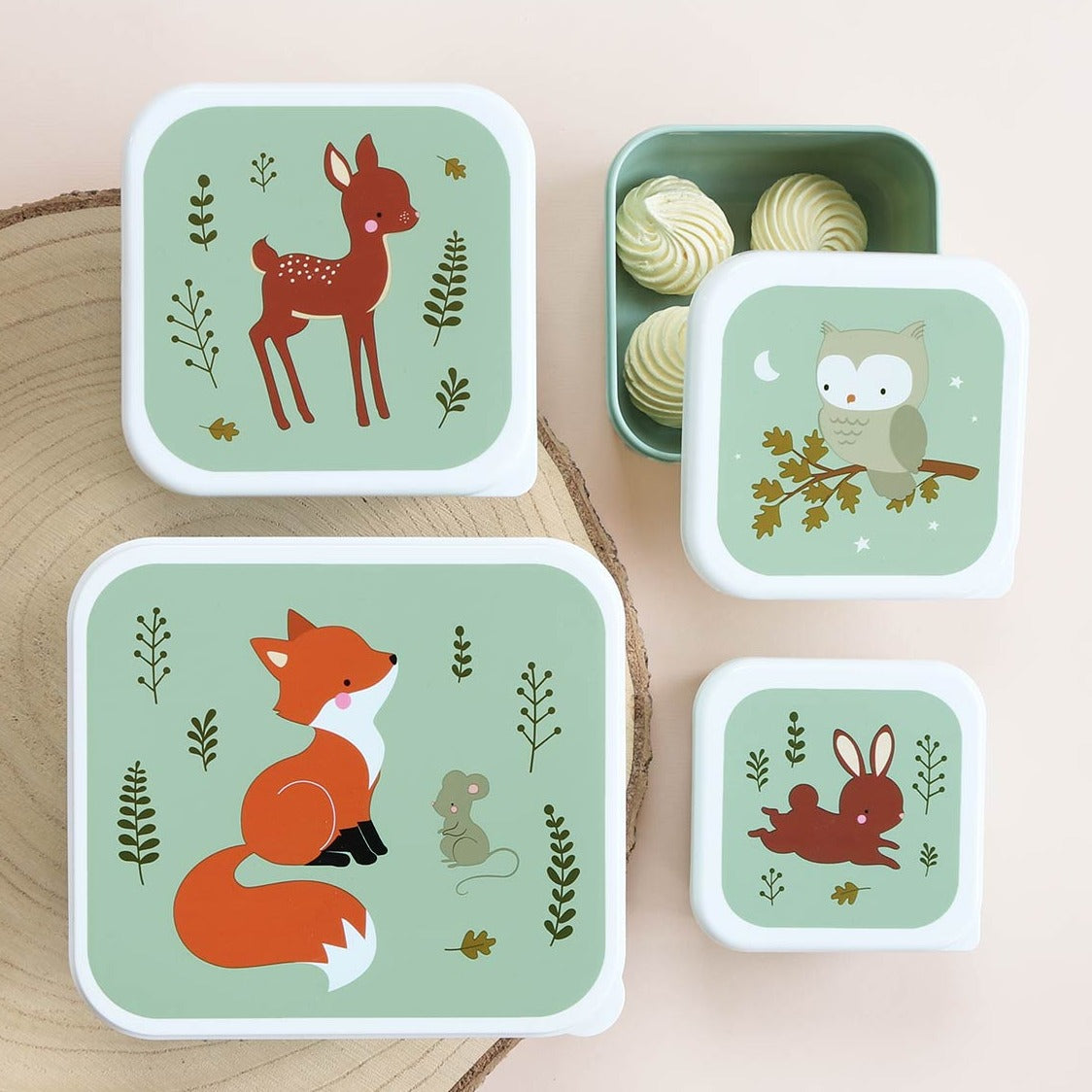 A Little Lovely Company Lunch & Snack Box Set | Bosvriendjes - Saliegroen