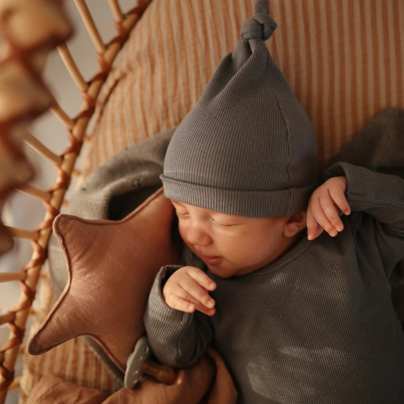 zzz Mushie Baby Beanie Ribbed | Grey Melange