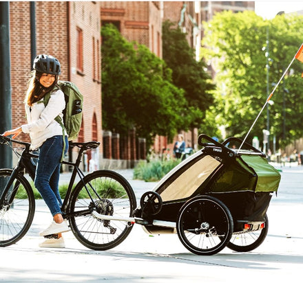 Thule Dubbelzit Fietstrailer Chariot Cab | Aluminium Cypress Green