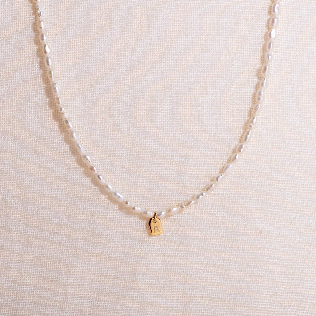 Galore Gepersonaliseerde Ketting Pearl & Tag | Gold Petite