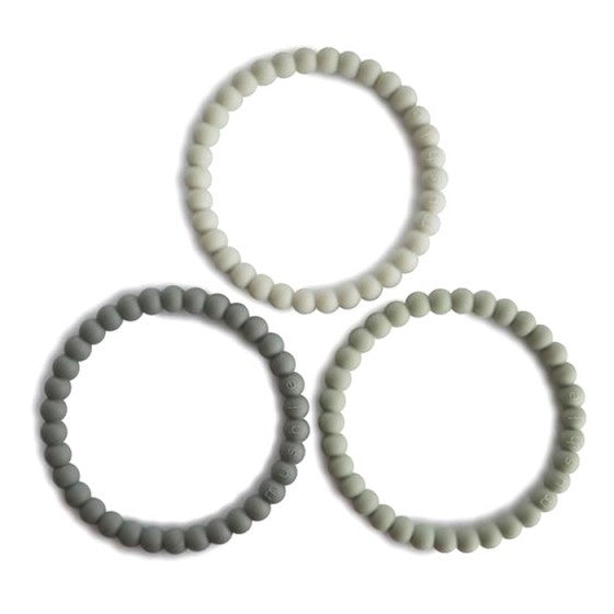 Mushie Set 3 Siliconen Bijtringen Bracelet | Green Tea/Cool Gray / Sea Salt